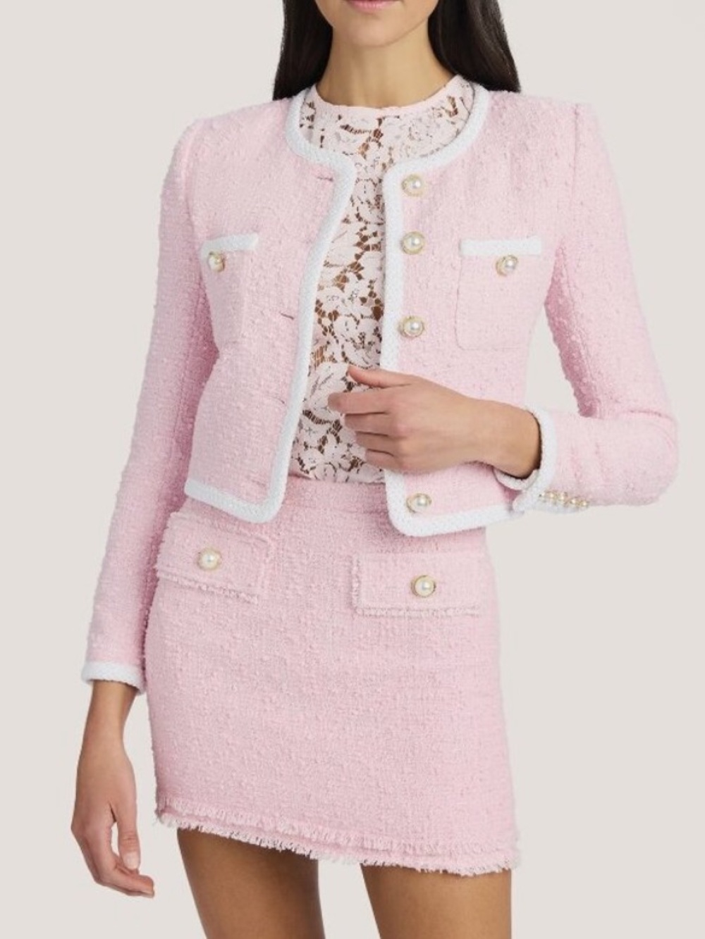 Generation Love Amber Tweed Jacket in
Ballet Slipper Light Pink Boucle NEW L